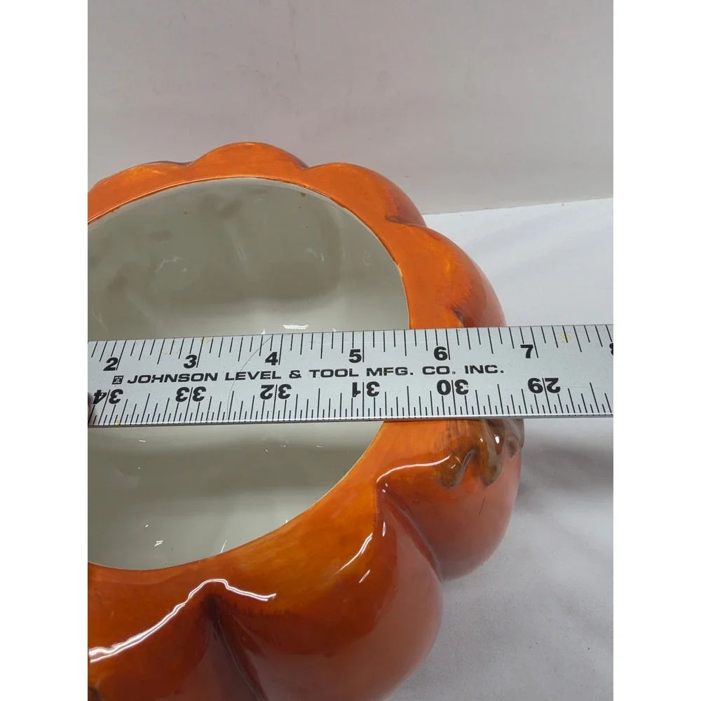 Ceramic Pumpkin Cookie Jar Fall Harvest Orange Glazed Lidded Canister Acorn Leaf